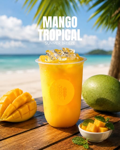Mango Tropical segar dengan potongan mangga